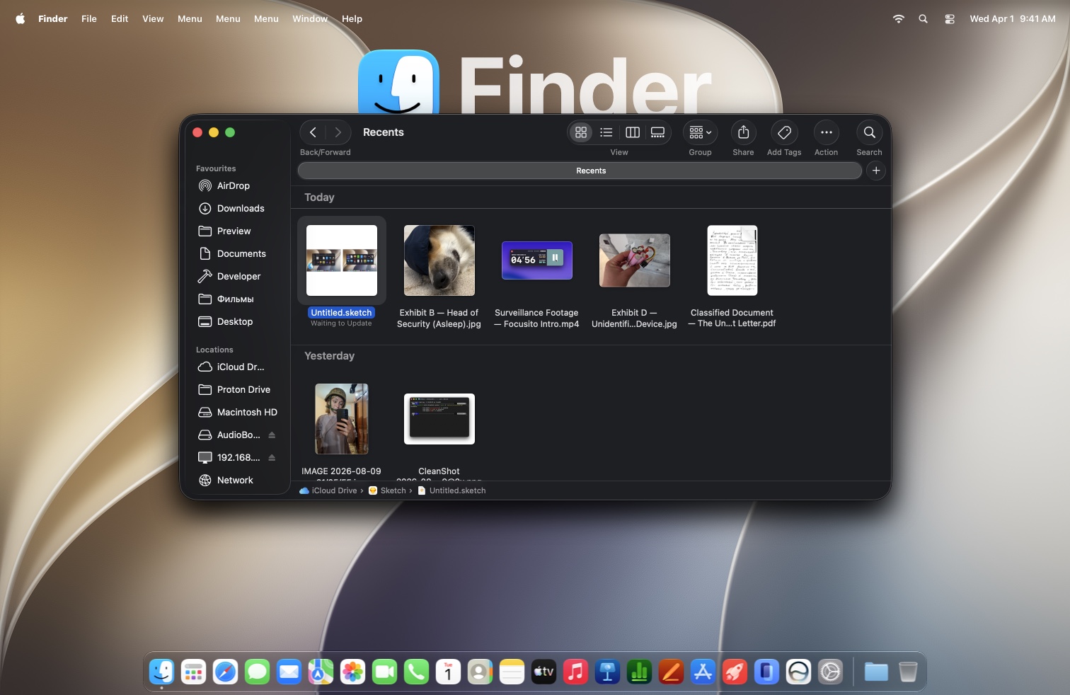 Finder's Recents list on a Mac desktop