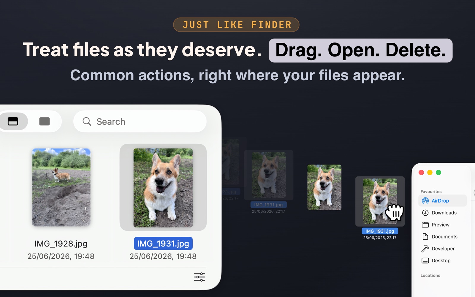 Dragging a file out of FileBo straight into a Finder window