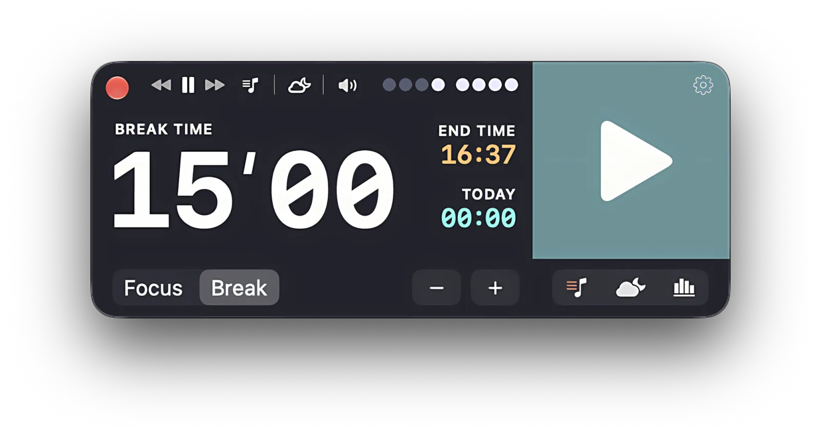 Focusito set to a 15-minute break